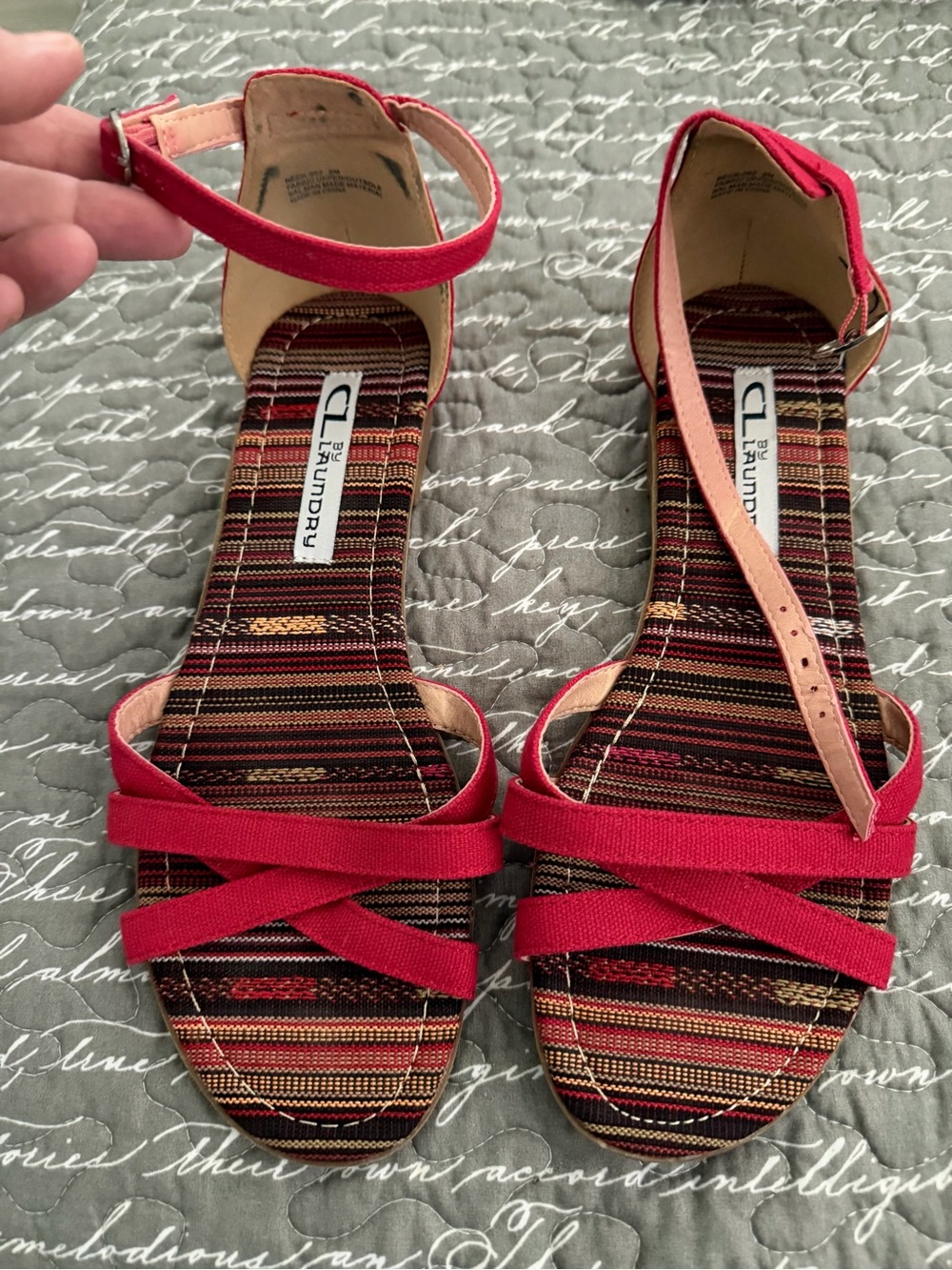 CL by Laundry Red Strappy Ankle-Wrap Sandals Size 9